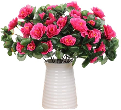 4 fiori artificiali, azalee artificiali, resistenti ai raggi UV, arbusti da fiori in seta per giardino, portico, finestra, decorazioni da appendere