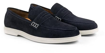 Silver Street London San Nicola Premium Suede Loafers for Men Extra Padded Breathable Mens Casual Shoes Comfortable Moccasins Slip On Flats, Navy, UK 8
