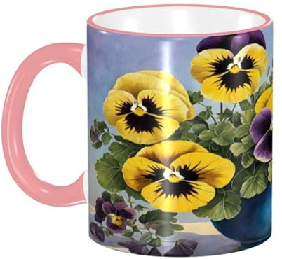 ZXMDZTSS Pansy Perfection -Print Colored Rim Ceramic Mug-Microwave Safe Classic Cylindrical Cup for Home & Office, Hand Wash Only