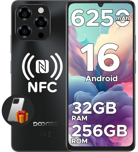 DOOGEE Note 58 Pro Telefono Movil Libre Andriod 16, 32GB+256GB Smartphone Octa Core 6.75 HD+ 90Hz Móvil, Batería 6250mAh, 16MP+8MP, Teléfono Móvil 8.6mm, Dual SIM 4G/ GPS/NFC/Huella Dactilar Negro