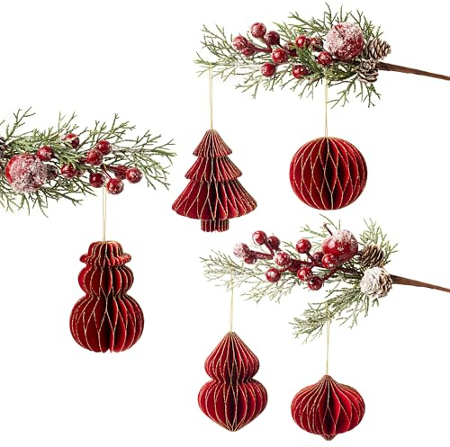 Weihnachtsbaumschmuck 5er-Set – Faltbare Anhänger aus Bienenwabenpapier (Baum, Kugel, Schneemann, Laterne) – Weihnachtsdeko für Baum, Tisch & Zuhause