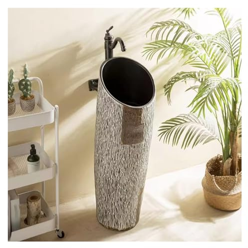Lavabo De Pedestal Estilo Chino De 96 Cm De Altura, De Cerámica Gruesa Y Sobre Encimera Con Grifo, Para Interior Y Exterior.(Set 1)