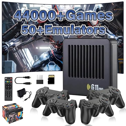 G11 Pro Retro Video Game Console Game Stick,Built-in 44000 Games,Supports 50 Emulators,4k HD Game Box with 4*2.4G Wireless Controllers,Portable Plug and Play Gaming Console,gift for men,husband (128G)