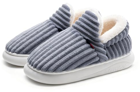 Drecage Womens Fuzzy Slippers Mens, Fleece Lined House Slipper for Ladies, Extra Plush Warm Indoor Outdoor Slippers with Heel Cover & Non-Slip Sole, Cozy Memory Foam Home Shoes Grey 40-41