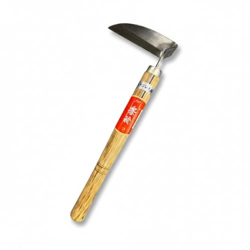 Hounen Miyawaki Nejiri Kama Weeder – Japanese Weeding Sickle, Twisted Stainless Steel, 4.7 in (12 cm) Blade, 13 in (33 cm) Wood Handle, Root Slicer for Garden Beds & Crabgrass, Made in Japan