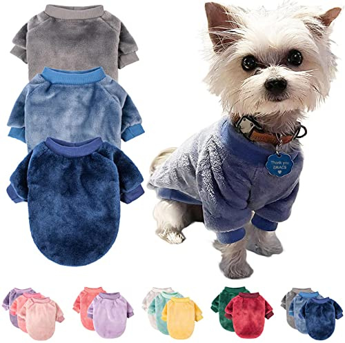 FabriCastle Dog Sweater, 3-Pack Dog & Cat Clothes, Ultra Soft and Warm Pet Jackets XXS XS for Small Dogs Boy & Girl, Winter Pet Apparel Costumes, Puppy Outfits (Grey,Blue,Dark Blue, Small)