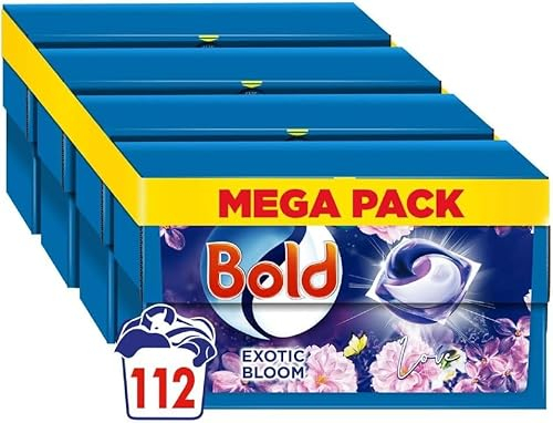 Bold All-in-1 PODS Laundry Detergent Washing Liquid Tablets/Capsules, 112 Washes (4x 28), Stain Remover For Clothes, Exotic Bloom, For Brilliant Clean With Built-In Fabric Softener