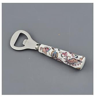 ARTE DEGLI ARGENTI BOMBONIERA NOZZE MATRIMONIO APRIBOTTIGLIE LEVATAPPO con MANICO in CERAMICA con DECORO PAISLEY Cm.15 LAMA METALLO 1317019