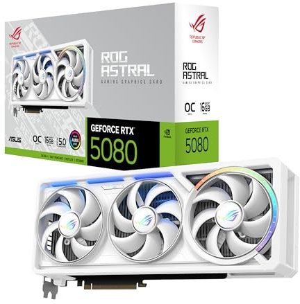 ASUS ROG Astral GeForce RTX 5080 16GB GDDR7 White OC Edition Gaming Quad-Lüfter-Grafikkarte (NVIDIA DLSS 4, 3,8-Slot Design, PCIe 5.0, 3X DP 2.1b, 2X HDMI 2.1b, Weiß, ROG-ASTRAL-RTX5080-O16G-WHITE)