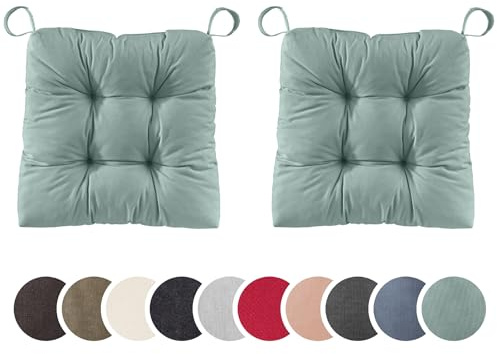 sleepling 2er Set Stuhlkissen 40 (vorne), 35 (hinten) x 38 x 7 cm, Türkis | Sitzkissen für Stuhl & Bank mit Klettverschluss, 100% Baumwolle, Indoor & Outdoor, Made in EU, Waschbar, 2 Stück