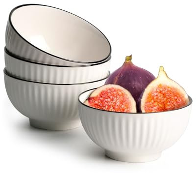 NUTRIUPS Set di ciotole per cereali, piccole ciotole da dessert, 300 ml, bianco, ciotola da zuppa, 11,5 cm, in ceramica, ciotola in porcellana (set da 4)