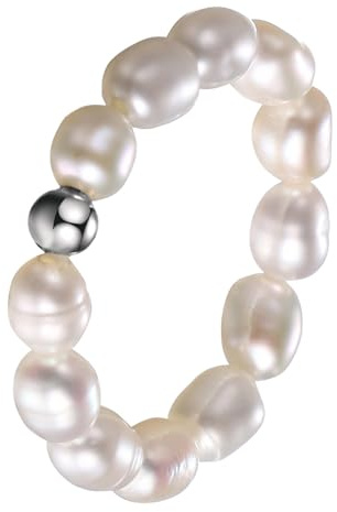 Cupimatch Women's Baroque Pearl Ring: Fritillary Stacked Freshwater Pearl Elastic Adjustable Ring Size Gift for Women