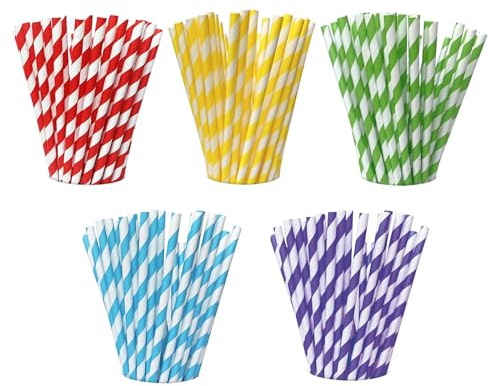 Lot de 125 pailles colorées en papier pour cocktails, café ou jus de fruit - Cinq couleurs