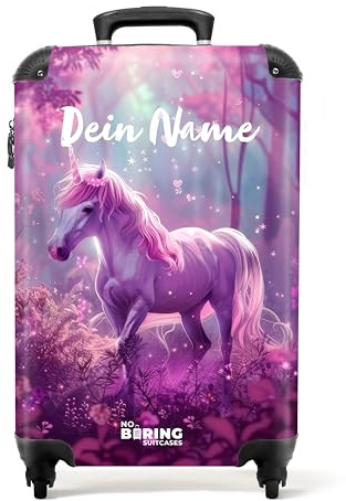 NoBoringSuitcases© Kinderkoffer, Koffer Personalisiert, Kinderkoffer | 55x40x20 cm - Mädchen, Koffer Kinder, Hartschalenkoffer, Kinder Reisekoffer, Kindertrolley, Handgepäck (Einhorn - Magenta)