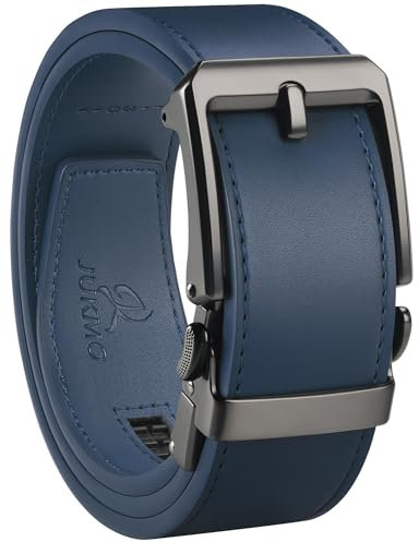 JUKMO 1.5“ (38mm) Leder-Ratschengürtel für Männer in Geschenkbox (Blau, Medium)