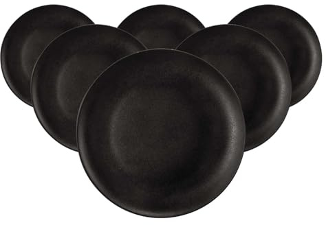Seltmann Weiden Liberty Velvet Black Frühstücksteller 6er Set, 23 cm, Runde Dessertteller mit mattem Finish, Spülmaschinen- und Mikrowellenfest, Porzellan, Schwarz