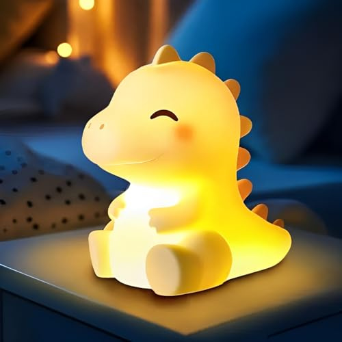Mewaii Luz Nocturna Infantil Dinosaurio de Silicona – Lampara Quitamiedos, 3 Niveles de Brillo, 4 Sonidos Relajantes, Batería Recargable 1200 mAh, Ideal para Bebés y Niños