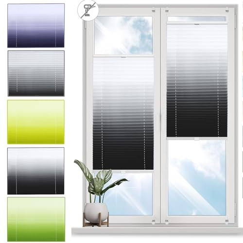 Plissee, einfach zu installieren, 95 x 100 cm, selbstklebende Fenstervorhänge für Schlafzimmer, Küche und Badezimmer, Schnellbefestigung, Faltrollo in Schwarz