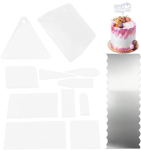 Cake Smoother,Cake Scraper Set 12-Piece, Cake Smoother Kit with, Tools for Decorating, Frosting, Shaping Fondant, Smoothing Batter, Includes Plastic and Stainless Steel Scrapers