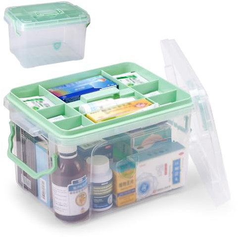 Esilihom Medicine Storage Box, 2-Layer Medication Box With Lid | Multi-Grid First Aid Box, Medicine Cabinet, Medication Storage Organiser, Household Medical Box For Tablets, Pills, Capsules