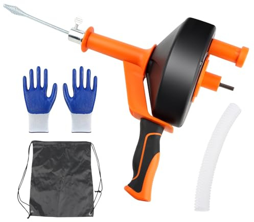 10M Sonda Sturatubi Spirale per la Pulizia Dei Tubi, Molla Sturatubi con Tamburo in Metallo, Chiavetta Serpentina per Scarichi, Spirale di Scarico Ideale per la Pulizia Ecologica Dei Tubi