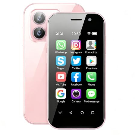 Mini Smartphone débloqué, téléphone Portable 4G de 3.0 Pouces, Android 9, Double SIM, Reconnaissance faciale, GPS OTC Google Play (Rose, 64, GB)