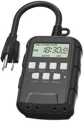 BN-LINK 7 Day Outdoor Heavy Duty Digital Programmable Timer, 125VAC, 60Hz, Dual Outlet, Weatherproof, Heavy Duty, Accurate for Lamps Ponds Christmas Lights 1875W 1/2HP ETL Listed