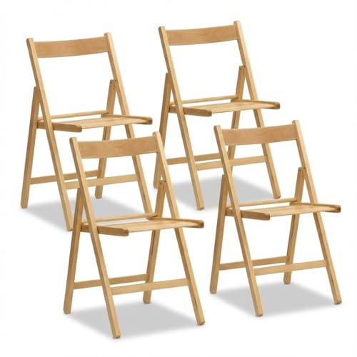 Tomaino - Sedia Pieghevole Campeggio in Legno - Set da 4 Sedie Pieghevoli per Interno e Esterno - Salvaspazio Ideale per Cucina, Giardino, Balcone (Naturale)