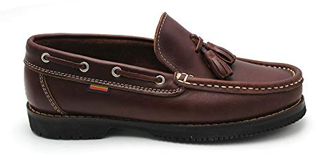 VALDEGAMA - Zapato náutico con borlas, sin Cordones y con Suela de Goma, Hecho en españa, para: Hombre Color: Marron Talla:44