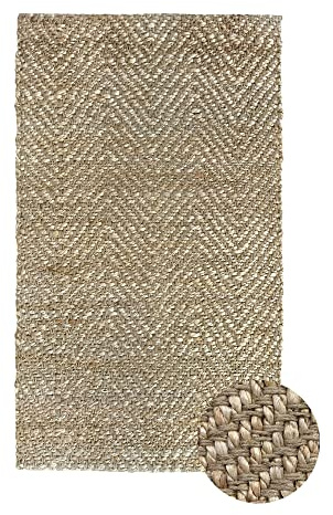 HAMID - Alfombra de Yute Alcázar, 100% Fibra de Yute Natural, Alfombra Suave, Tejida a Mano, Alfombra de Salón, Comedor, Dormitorio, Pasillos, Entrada - Natural (110x60cm)