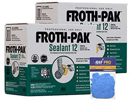 Froth-Pak 12 Spray Foam Sealant Kit, 3ft Hose, 2-Pack. Low GWP Formula. Seals Cavities, Penetrations & Gaps. Yields Up to 12 Board ft. at 2” Thick, 4” Width. Two Component, Polyurethane, Closed Cell
