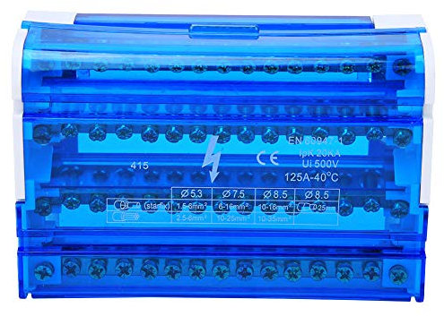 BOROCO Morsettiera Distribuzione DIN, Morsettiera Guida DIN 125A 4 Livelli – Scatola con Coperchio Trasparente Antipolvere per Quadro Elettrico (500V, in Nylon con Isolamento)