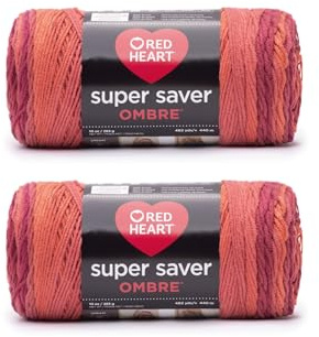 Red Heart Super Saver Ombre Hot Sauce Yarn - 2 Pack of 10oz/283g - Acrylic - 4 Medium (Worsted) - 482 Yards - Knitting/Crochet, 4.25 x 10.5 x 4.25