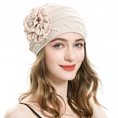 ZLYC Damen Summer Beanie Mütze Elastischer Chemo Hut mit Blumen