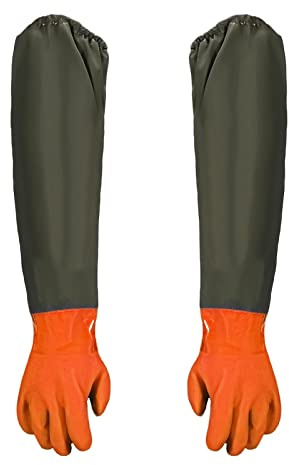 thirei Teichhandschuhe, Extra Lange Wasserdichte Gummihandschuhe, Aus Naturkautschuk, Mit Das Textilfutter, Zum Angeln, Gartenhandschuhe, 70cm, 1 Paar