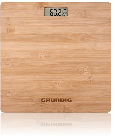 Grundig Personenwaage - Digitale Bambus Waage - Max. 180KG - Waage mit Rutschfesten Füßchen - Messung in KG, LB und ST