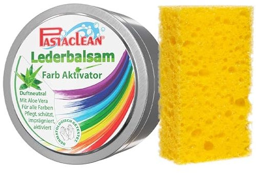 Pastaclean® Lederpflege 250 ml + Schwamm | Lederbalsam Farblos | Lederfett für Auto Möbel Schuhe Lederbekleidung Handtaschen Zaumzeug Sättel | Pflegt, schützt, imprägniert