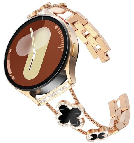 KADES Kompatibel für Samsung Galaxy Watch Armband,20mm Damen Edelstahl Glitzer Gliederarmband Ersatzarmband für Galaxy Watch 7/6/5/4/FE/Active 2 40mm 44mm,Roségold/Schwarz