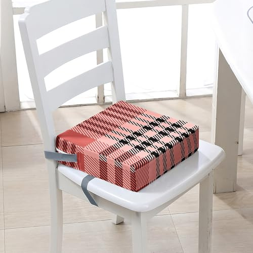 FANSU Kinder Sitzkissen Sitzerhöhung Stuhl, Gitter Druck Baby Kind Sitzkissen Quadrat Zerlegbar Kleinkinder Esszimmerstuhl ErhöHen Pad Esszimmer Boostersitze (Rosa 2,40x40x10cm)