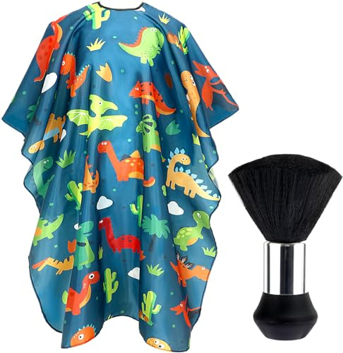 FEBSNOW Kids Hair Cutting Cape, Professional Barber Cape with Duster Brush