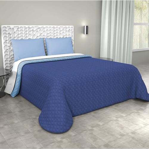 PASSION - Copriletto Trapuntino primavera-estate tinta unita double face 100% poliestere e 100% MADE IN ITALY (Azzurro/Blu, Matrimoniale)