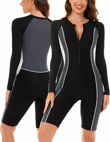 SEAUR Maillots de Bain Surf 1 Pièce pour Femmes Compétition Piscine Plage Anti-UV Natation Rashguard Combishort Femme Plage XL