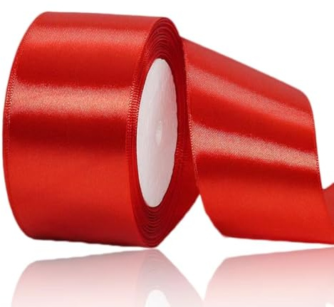 Rött lyxigt satinband 50 mm x 23 meter, perfekt enfärgat tygband för presentförpackning, hantverk, bröllopsfester, jul, hårband, buketter, årsdagar, babyfester