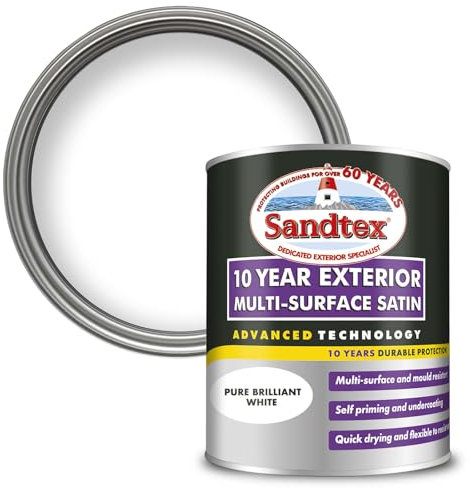 Sandtex 10 Year Multi Surface Satin Paint Brilliant White 750ml