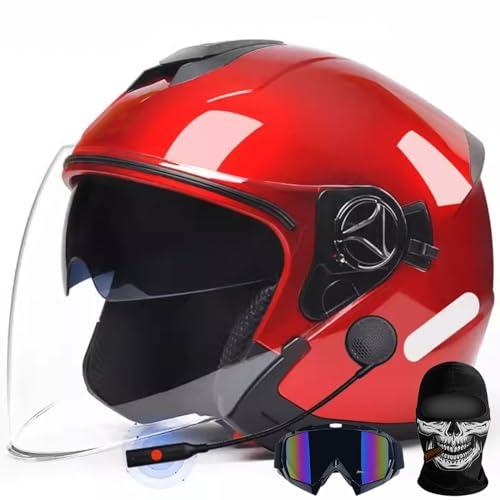 Kcolic Bluetooth Motorrad-Jethelm Mit HD Visier, ECE Zugelassene Motorradhelme Mit Doppelvisier, Integriertem Mikrofon, Vintage Mit Offenem Gesicht Für Erwachsene, Männer Und Frauen H,L=54-59CM