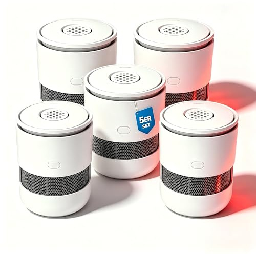 SECAIR Rauchmelder 10 Jahre Batterie Mini ZR170S, EN14604 Zertifiziert, Fotoelektrischer Warnmelder, Einfache Montage Mit Nieten & Klebepad, Für Haus Wohnung Wohnmobil, 5er Set