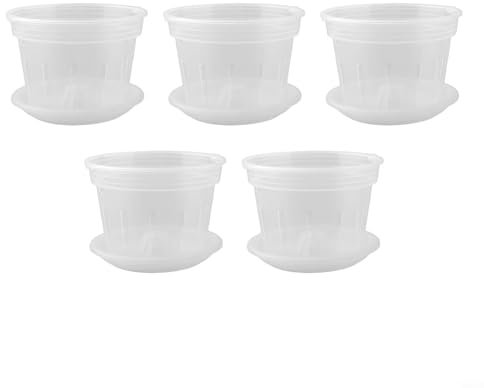 Lot de 5 pots à orchidée transparents avec trous et soucoupes, arrosage sans désordre et nettoyage facile, 10,2 cm (moyen)