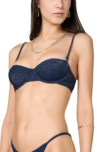 Goldenpoint Donna Costume da Bagno Costina Lamè - Parte Alta del Bikini - Balconcino con Ferretto e Imbottitura Removibile a Costina in Tinta Unita con Lurex Taglia 3B Colore Blu