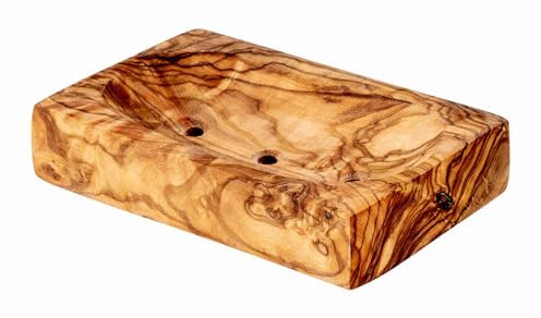levandeo Holz Seifenschale ca.11x7cm Seifenhalter mit Löchern Badzubehör Olivenholz Natur Unikat Bad Seifenablage