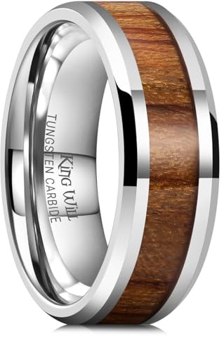 King Will Nature 8mm Echter Holz Wolframkarbid Ring Hochglanzpoliert Hochzeitsband Komfort Passform
